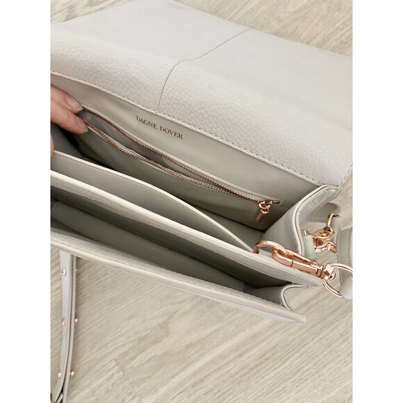 Dagne Dover Andra Pebbled Leather Neutral Crossbody Bone Shoulder Bag Medium - Picture 5 of 15